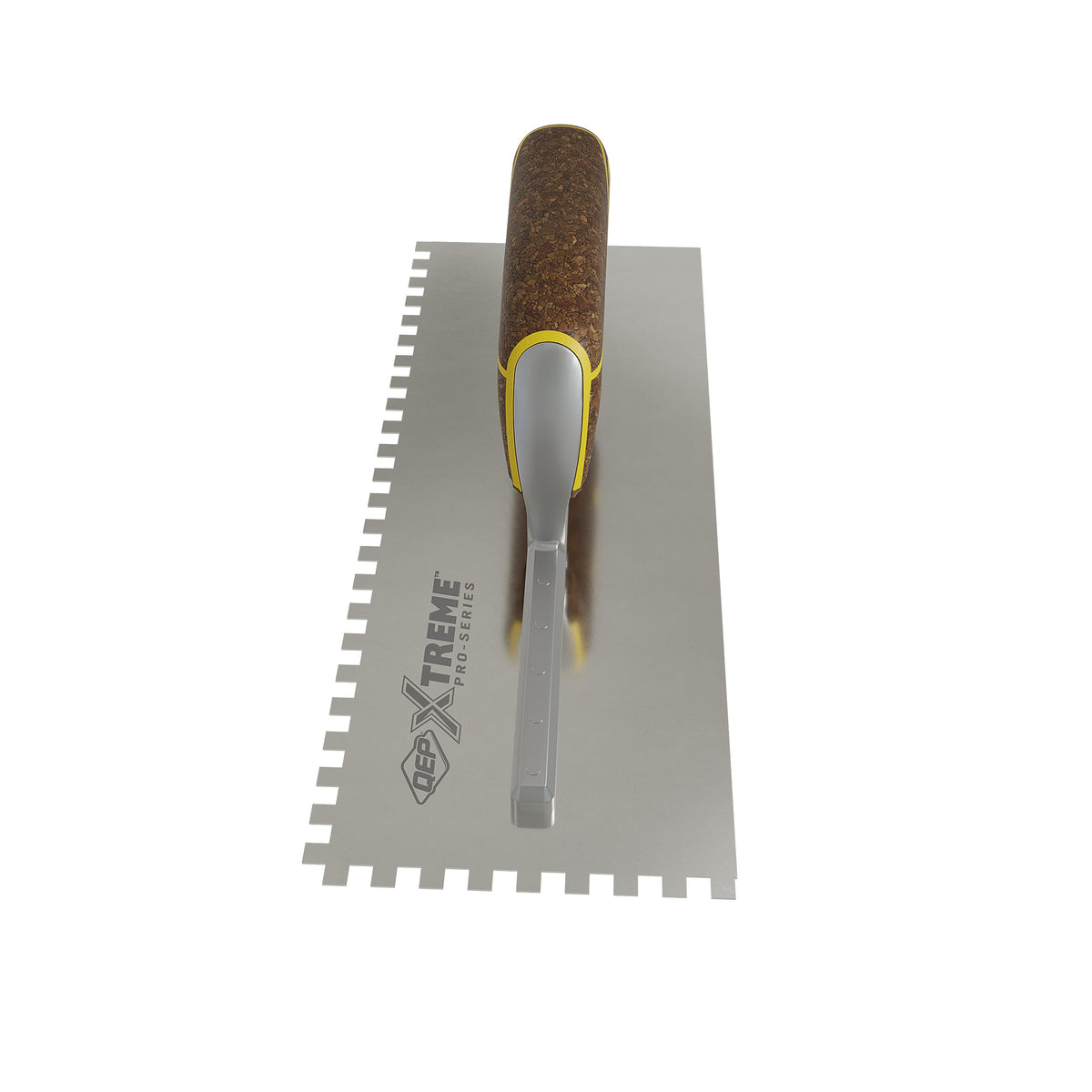 1/4" x 1/4" x 1/4" Square Notch Stainless Xtreme Trowel w/ Cork Handle - 360 Spin Image - 4