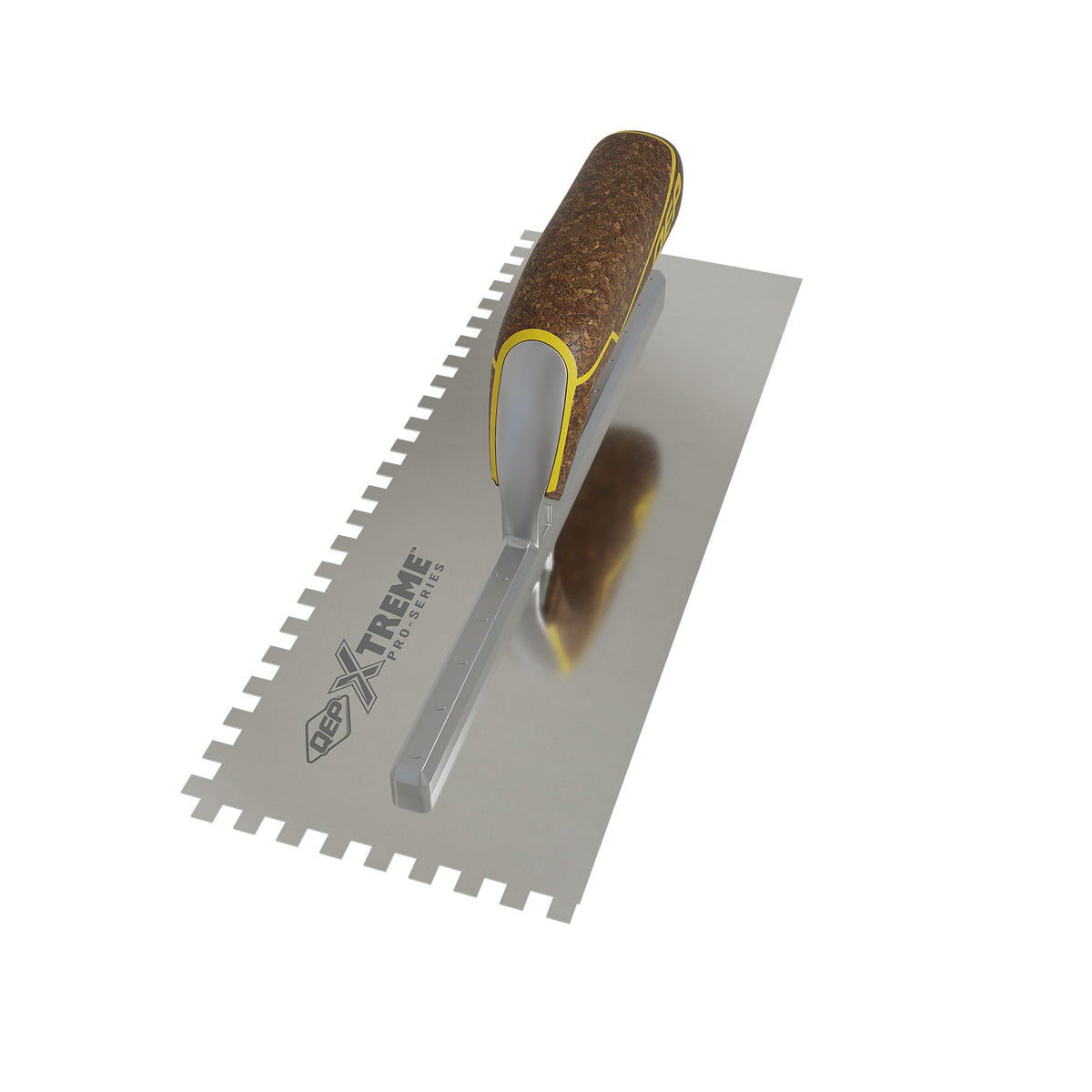 1/4" x 1/4" x 1/4" Square Notch Stainless Xtreme Trowel w/ Cork Handle - 360 Spin Image - 5
