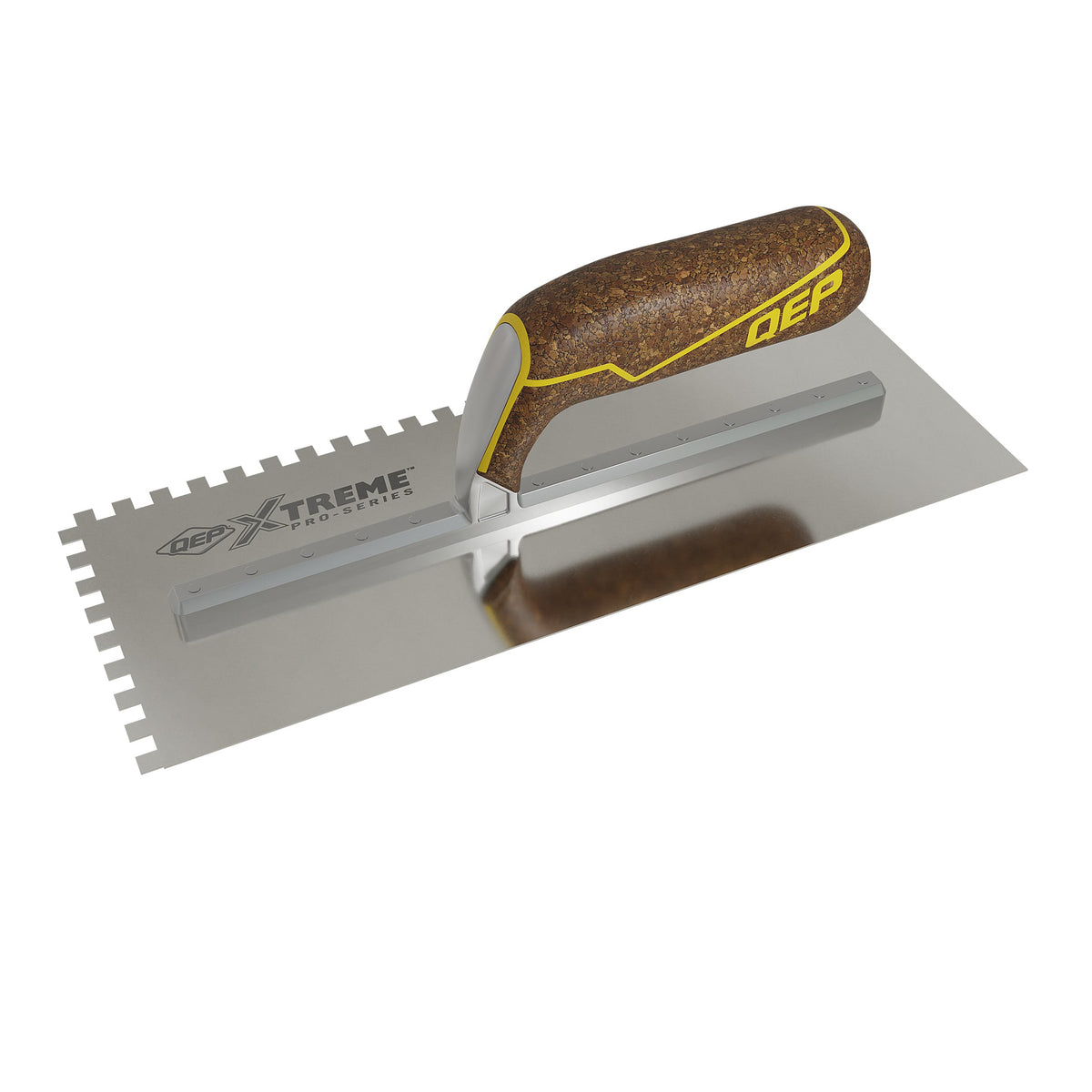 1/4" x 1/4" x 1/4" Square Notch Stainless Xtreme Trowel w/ Cork Handle - 360 Spin Image - 8