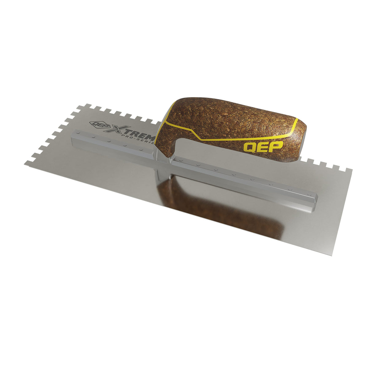 1/4" x 1/4" x 1/4" Square Notch Stainless Xtreme Trowel w/ Cork Handle - 360 Spin Image - 11