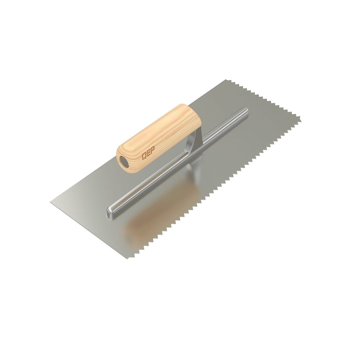 1/4" x 3/16" V-Notch Carbon Steel Trowel with Wood Handle - 360 Spin Image - 19