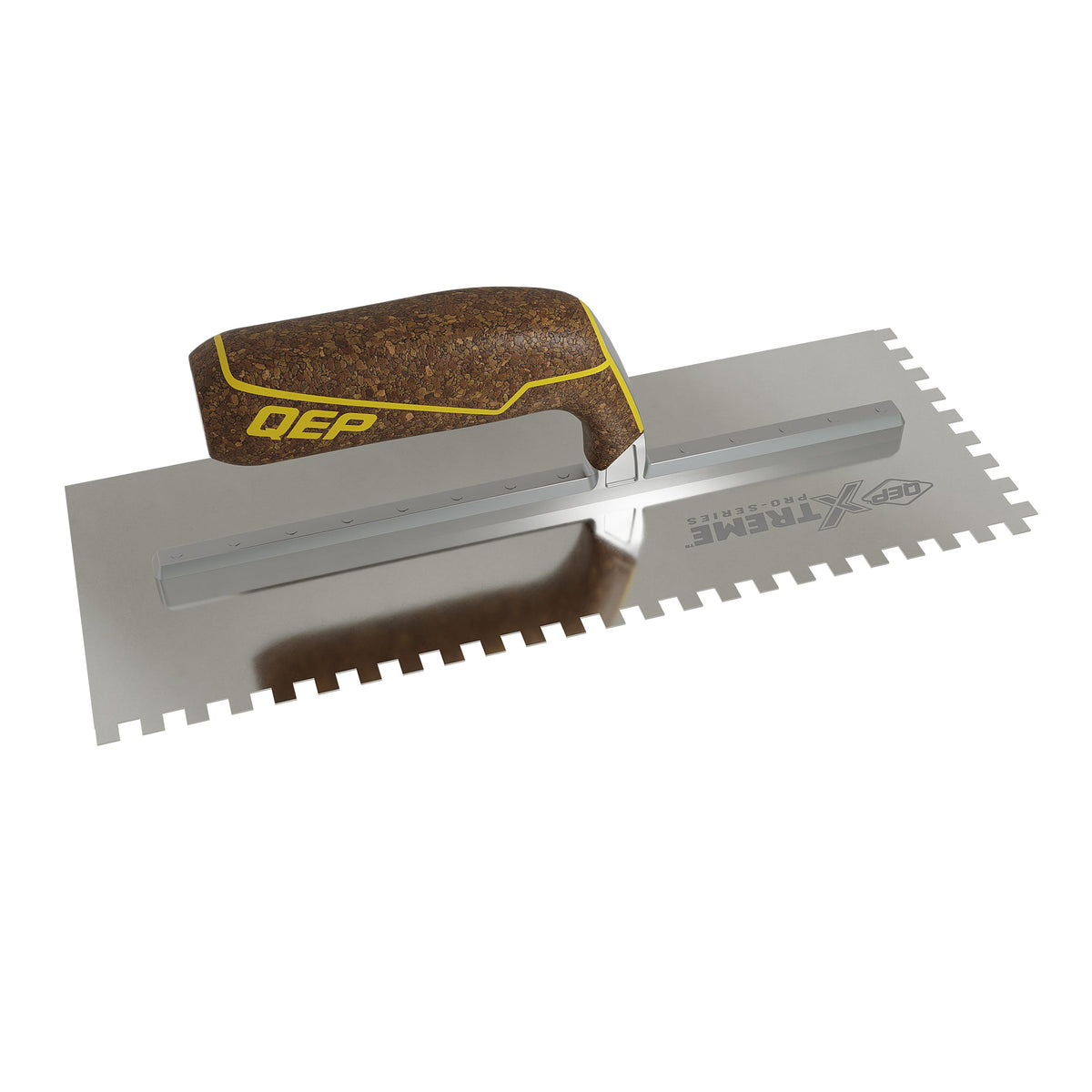 1/4" x 1/4" x 1/4" Square Notch Stainless Xtreme Trowel w/ Cork Handle - 360 Spin Image - 20