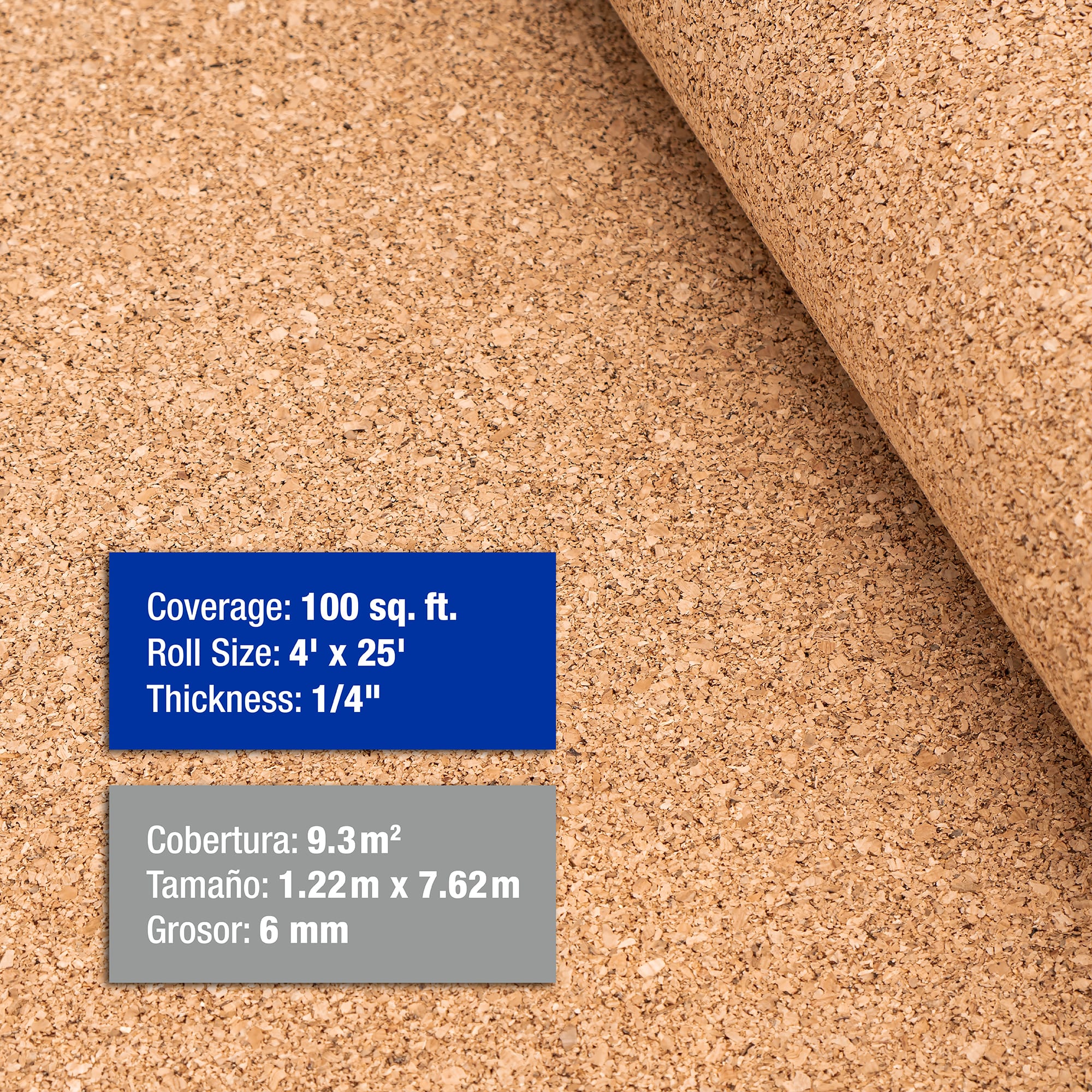 Premium Natural Cork Underlayment Roll - 6 mm - 100 s.f. (4' x 25') - 2