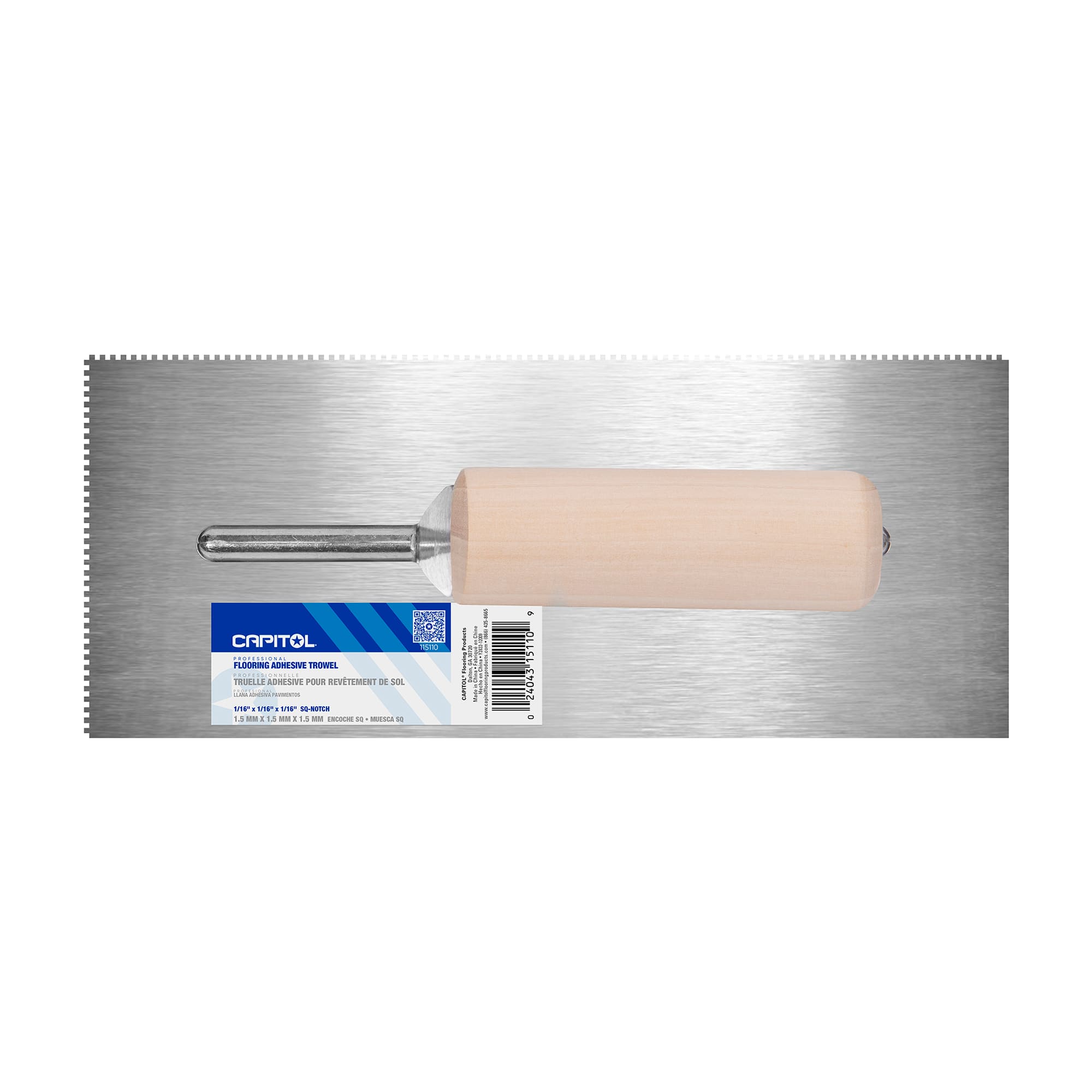 1/16" x 1/16" x 1/16" Square Notch Pro Flooring Adhesive Trowel - 8