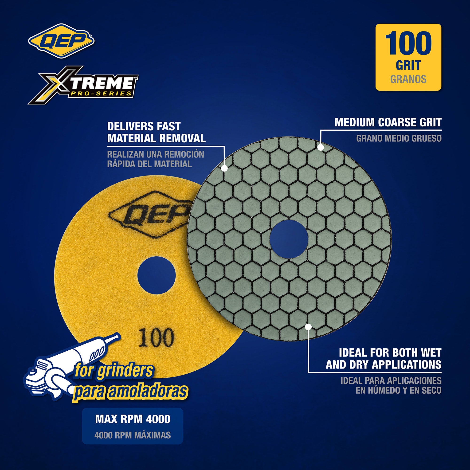 Xtreme 4" Dry Polishing Pad for Grinders - 100 Grit - 2