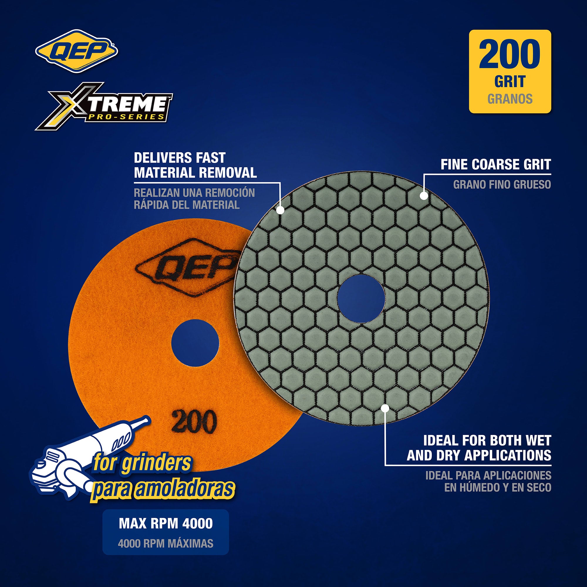 Xtreme 4" Dry Polishing Pad for Grinders - 200 Grit - 2