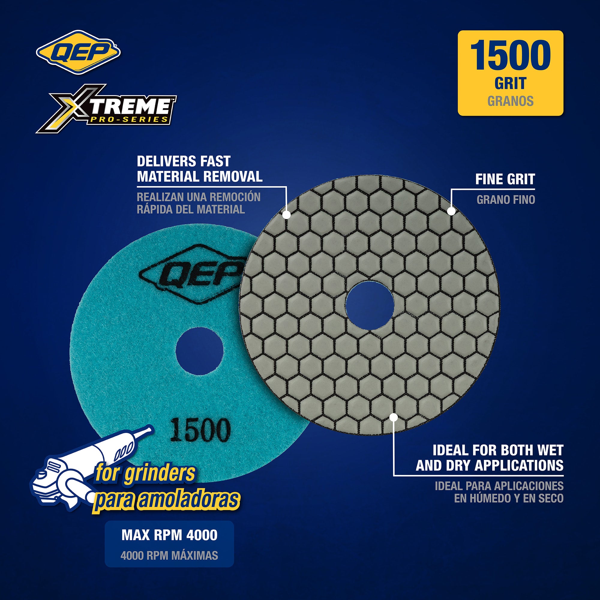 Xtreme 4" Dry Polishing Pad for Grinders - 1%2C500 Grit - 2