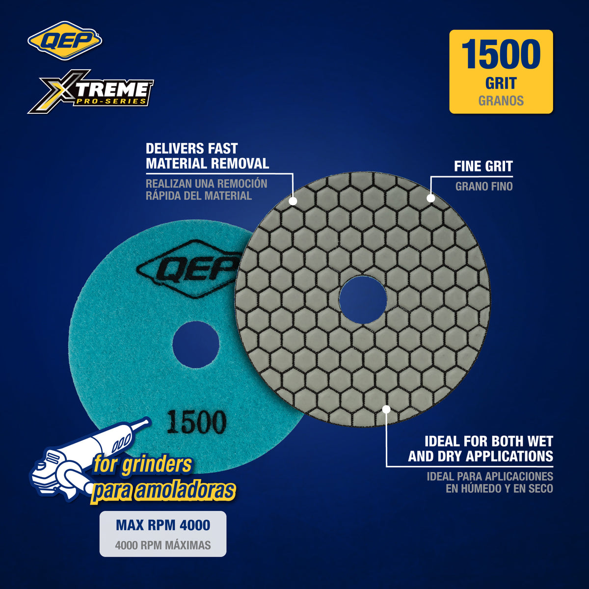Xtreme 4" Dry Polishing Pad for Grinders - 1%2C500 Grit - 2