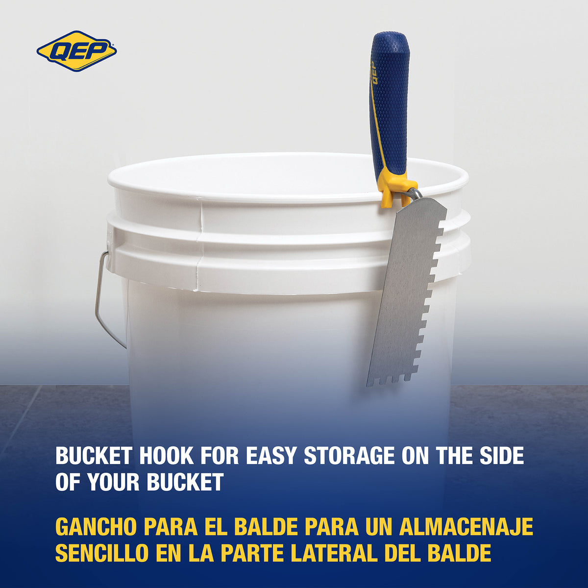 1/4" x 1/4" x 1/4" Square Notch Margin Trowel with Bucket Hook - 3