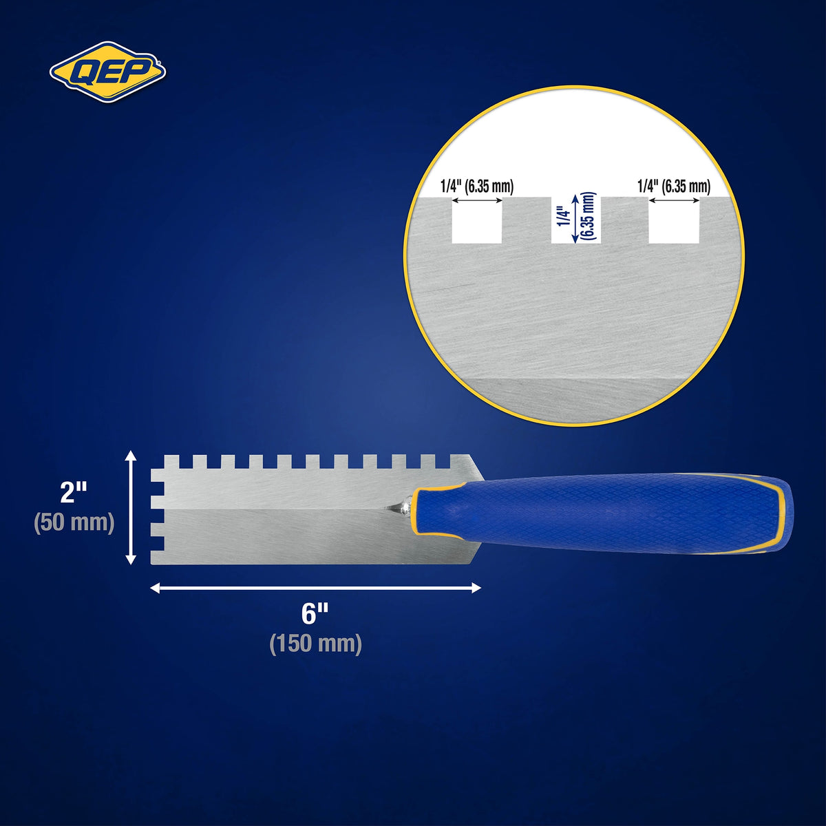 1/4" x 1/4" x 1/4" Square Notch Margin Trowel with Bucket Hook - 5