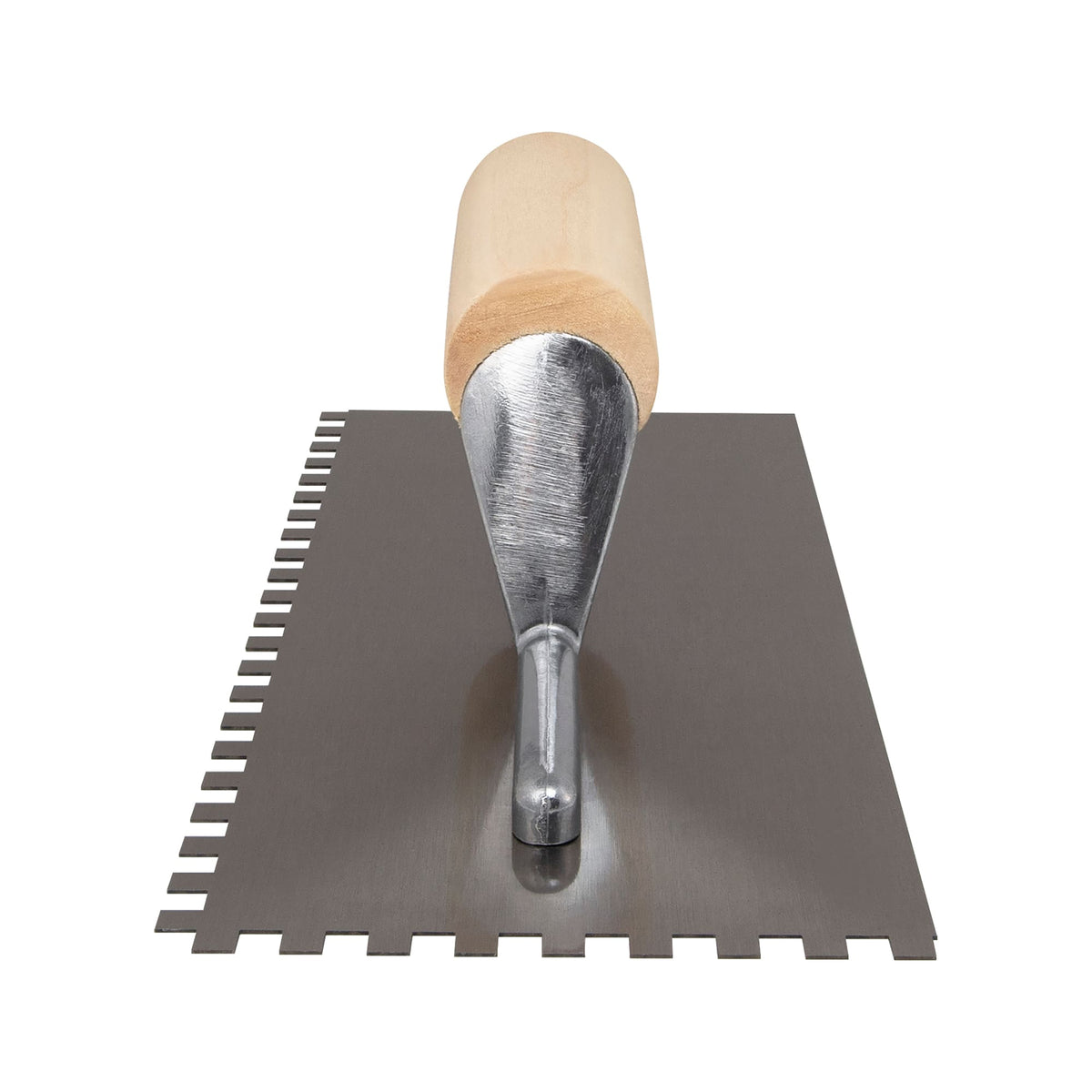 1/4" x 1/4" x 1/4" Square Notch Carbon Steel Trowel w/ Wood Handle - 4