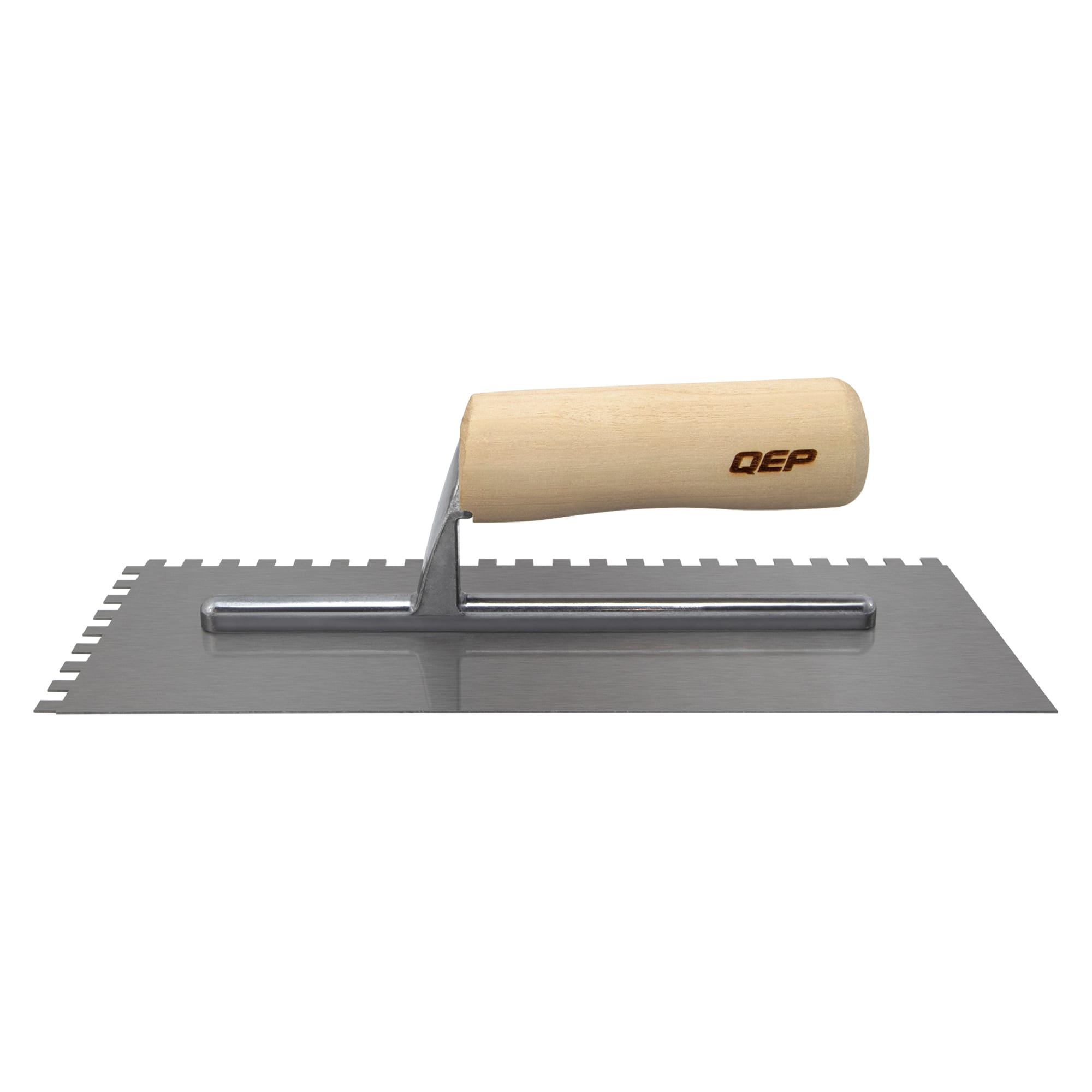 1/4" x 1/4" x 1/4" Square Notch Carbon Steel Trowel w/ Wood Handle - 6