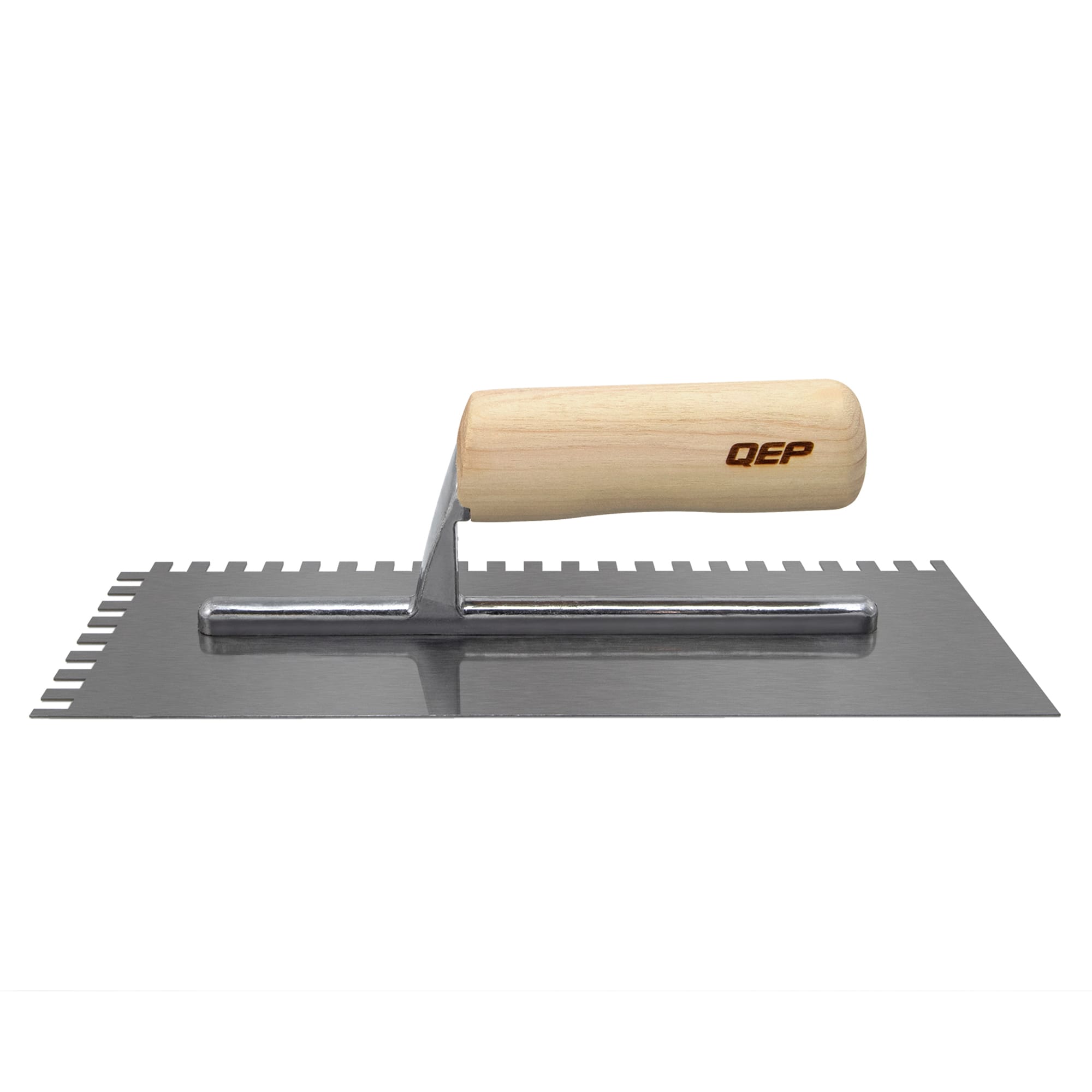 1/4" x 3/8" x 1/4" Square Notch Carbon Steel Trowel w/ Wood Handle - 5