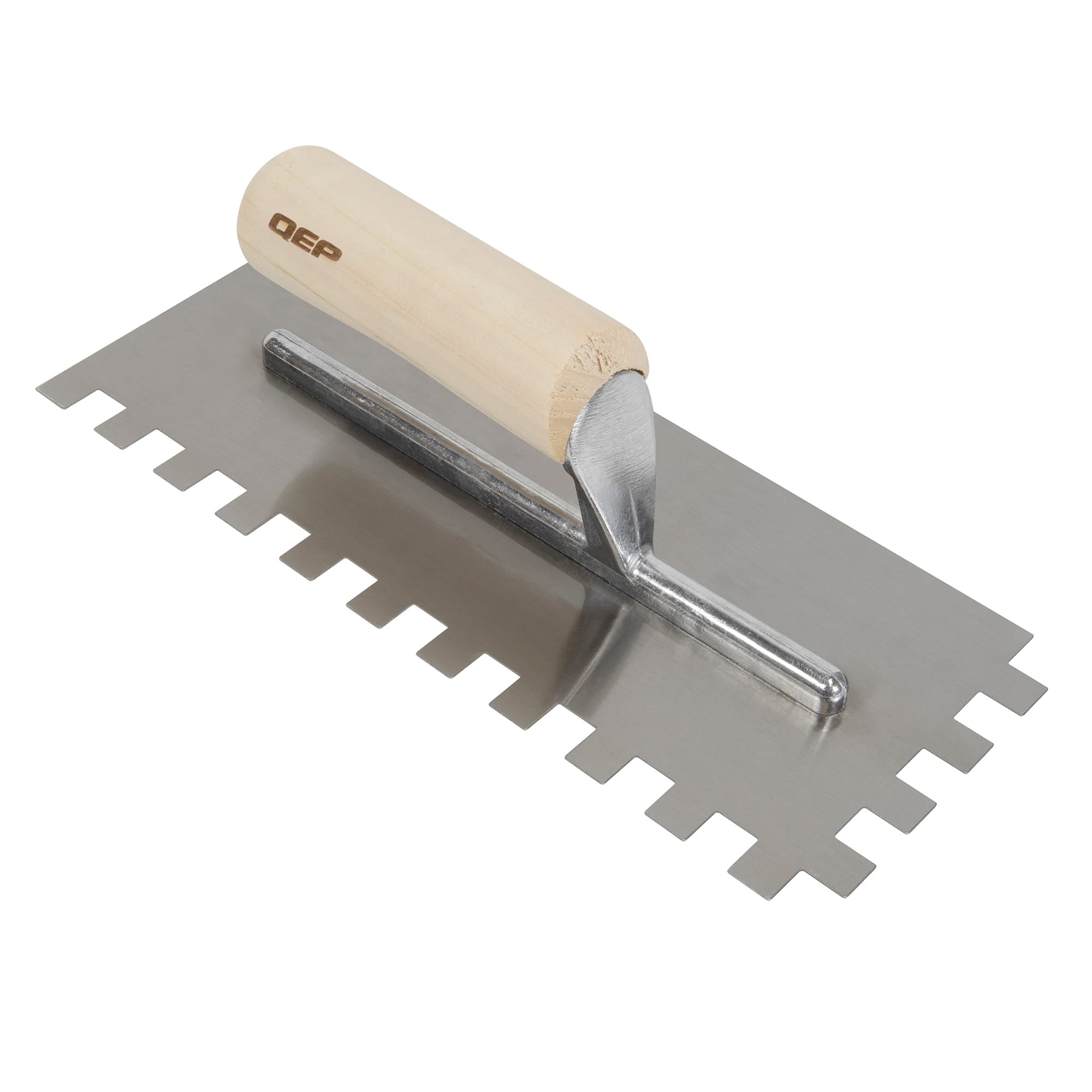 1/2" x 1/2" x 1/2" Square Notch Carbon Steel Trowel w/ Wood Handle - 1