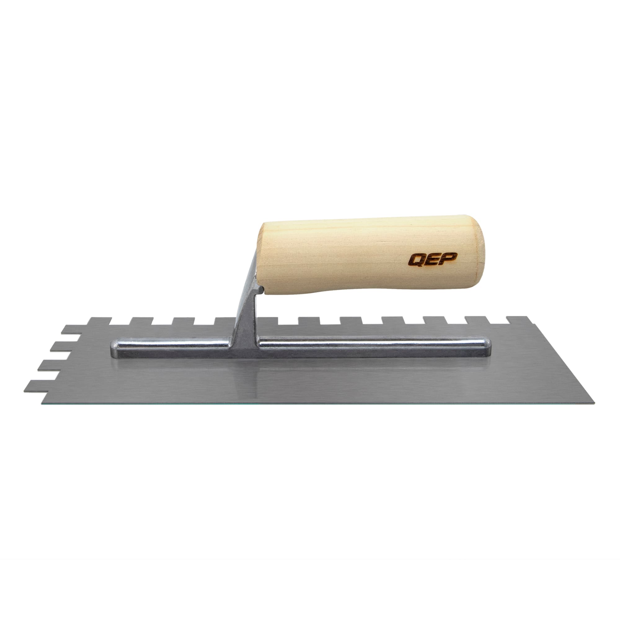 1/2" x 1/2" x 1/2" Square Notch Carbon Steel Trowel w/ Wood Handle - 5