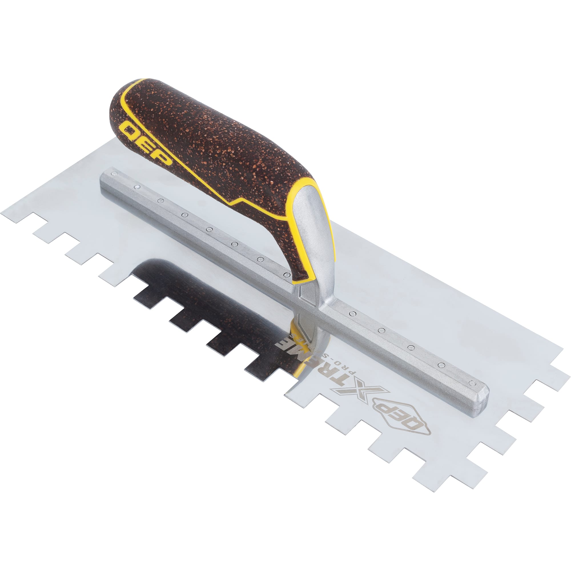 1/2" x 1/2" x 1/2" Square Notch Stainless Xtreme Trowel w/ Cork Handle - 1