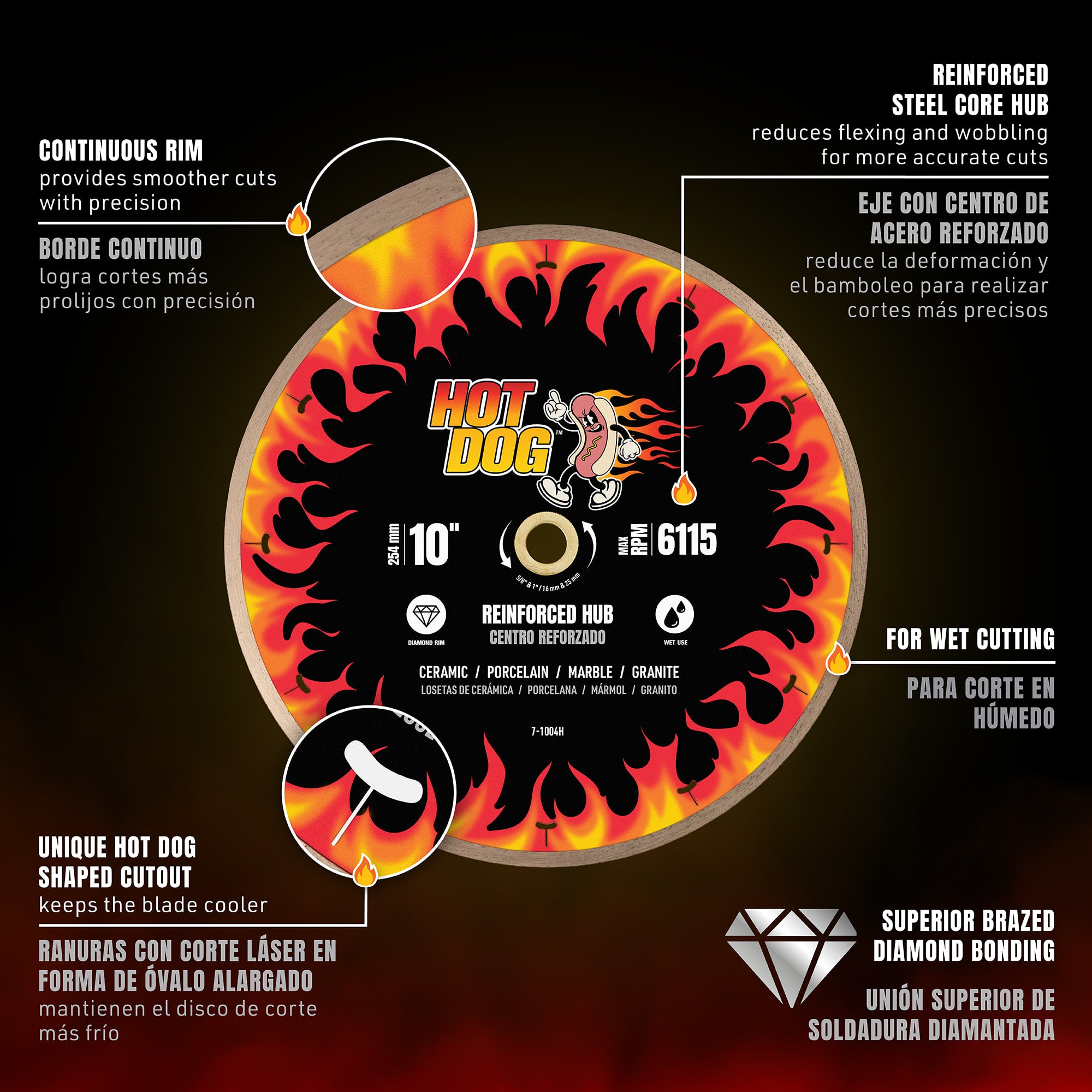 10" Hot Dog Reinforced Steel Hub%2C Diamond Blade for Wet Use - 2