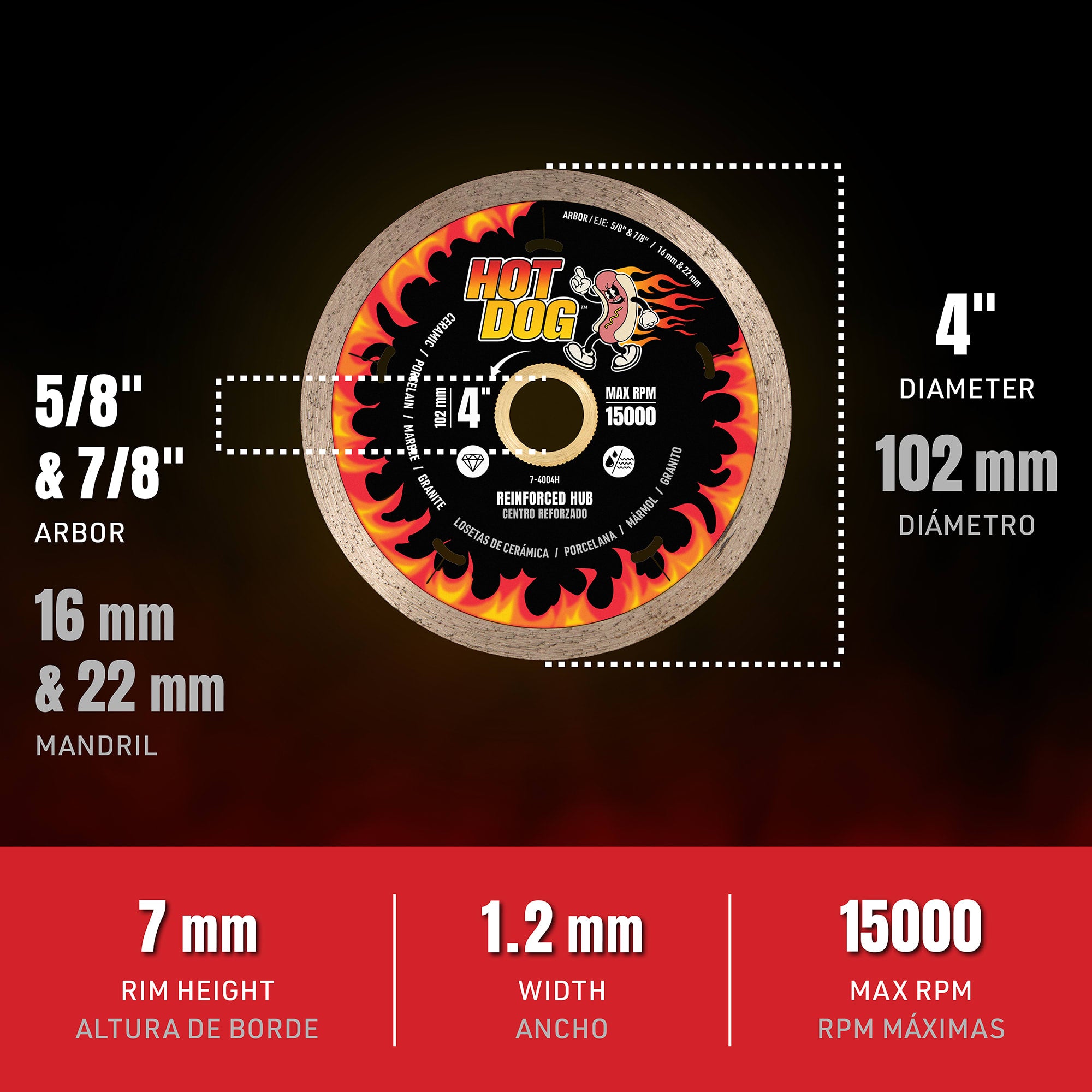 4" Hot Dog Reinforced Steel Hub%2C Diamond Blade for Wet/Dry Use - 4