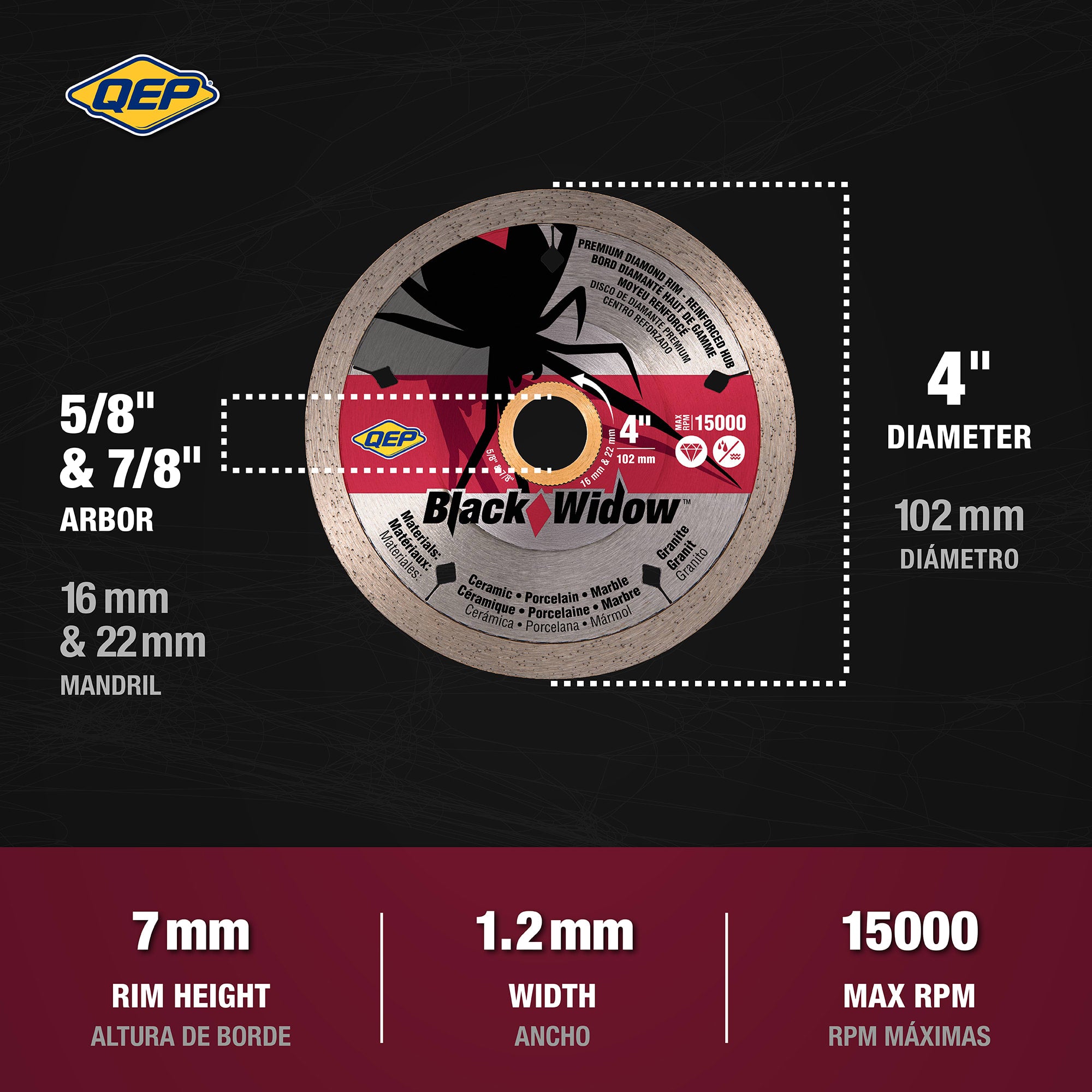 4" Black Widow Premium%2C Thin Rim Diamond Saw Blade%2C Wet/Dry Cutting - 4