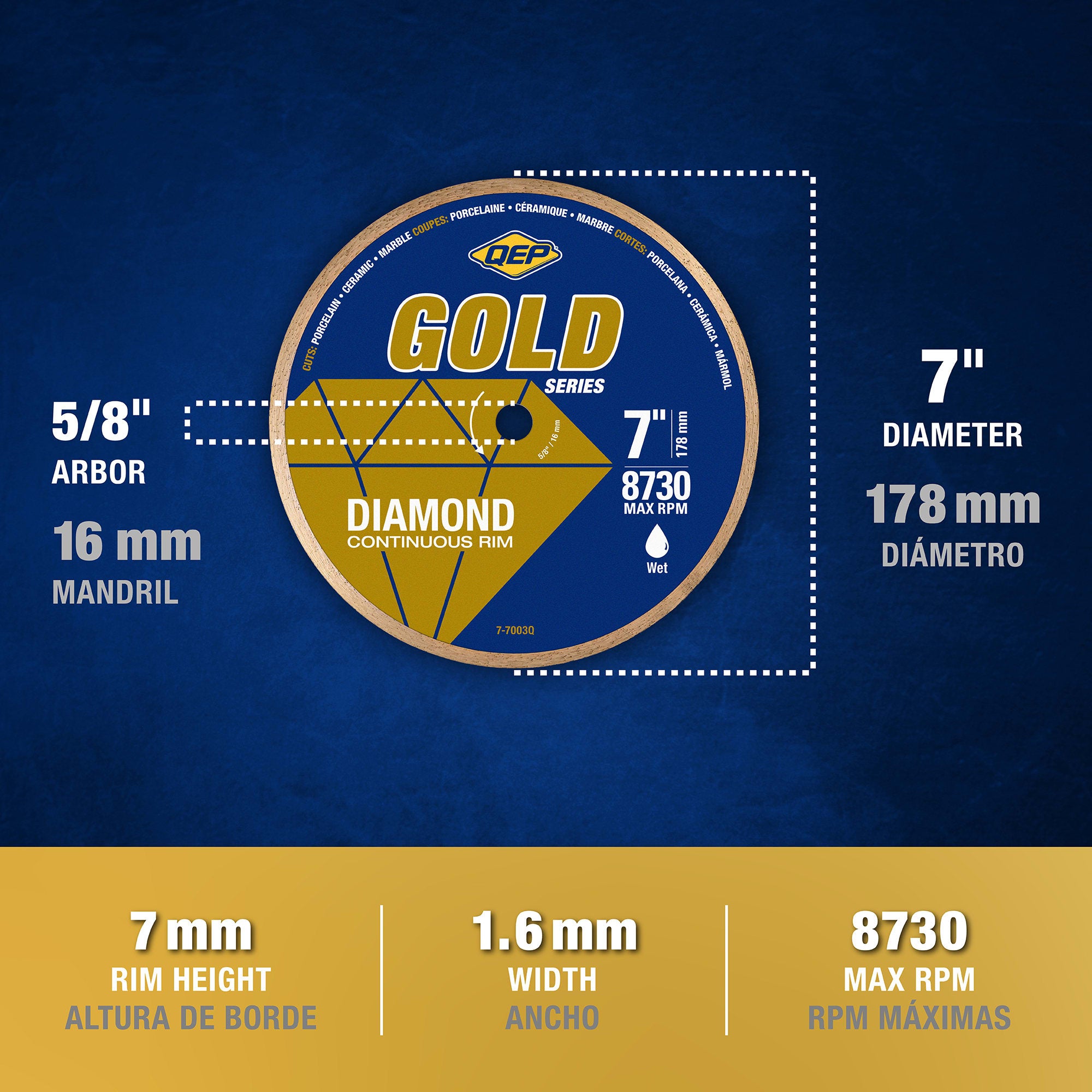 7" Gold Series Continuous Rim Diamond Saw Blade for Wet Cuts - 4