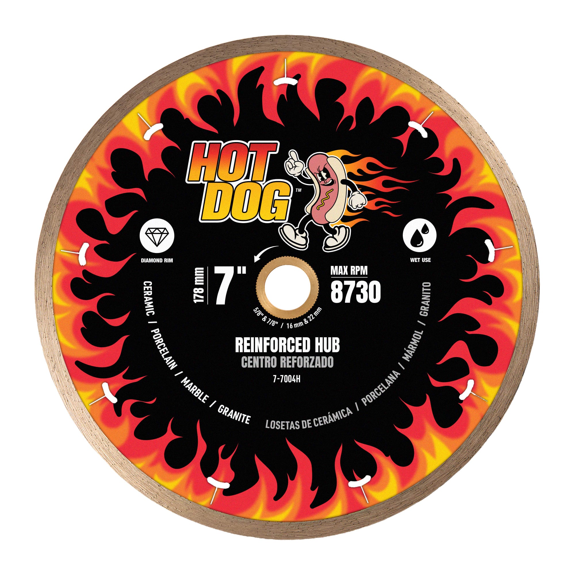 7" Hot Dog Reinforced Steel Hub%2C Diamond Blade for Wet Use - 1