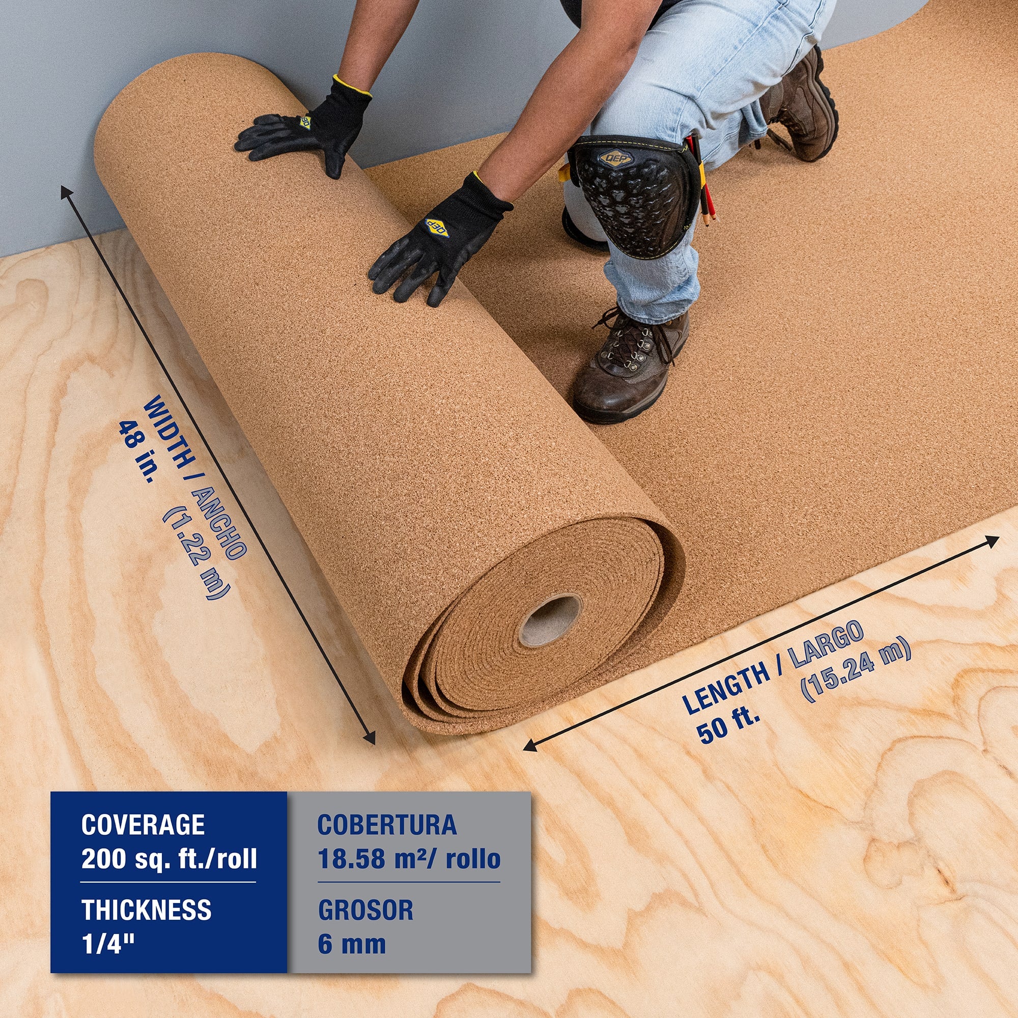 Natural Cork Underlayment Roll - 6 mm - 200 sq. ft. (4' x 50') - 2