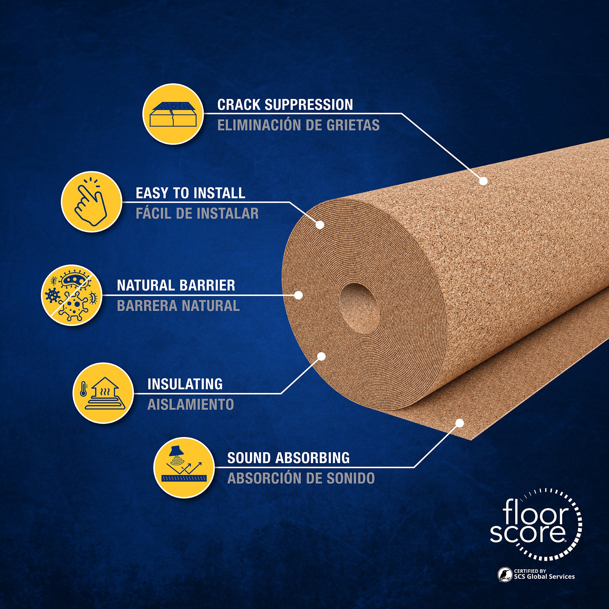 Natural Cork Underlayment Roll - 6 mm - 200 sq. ft. (4' x 50') - 3