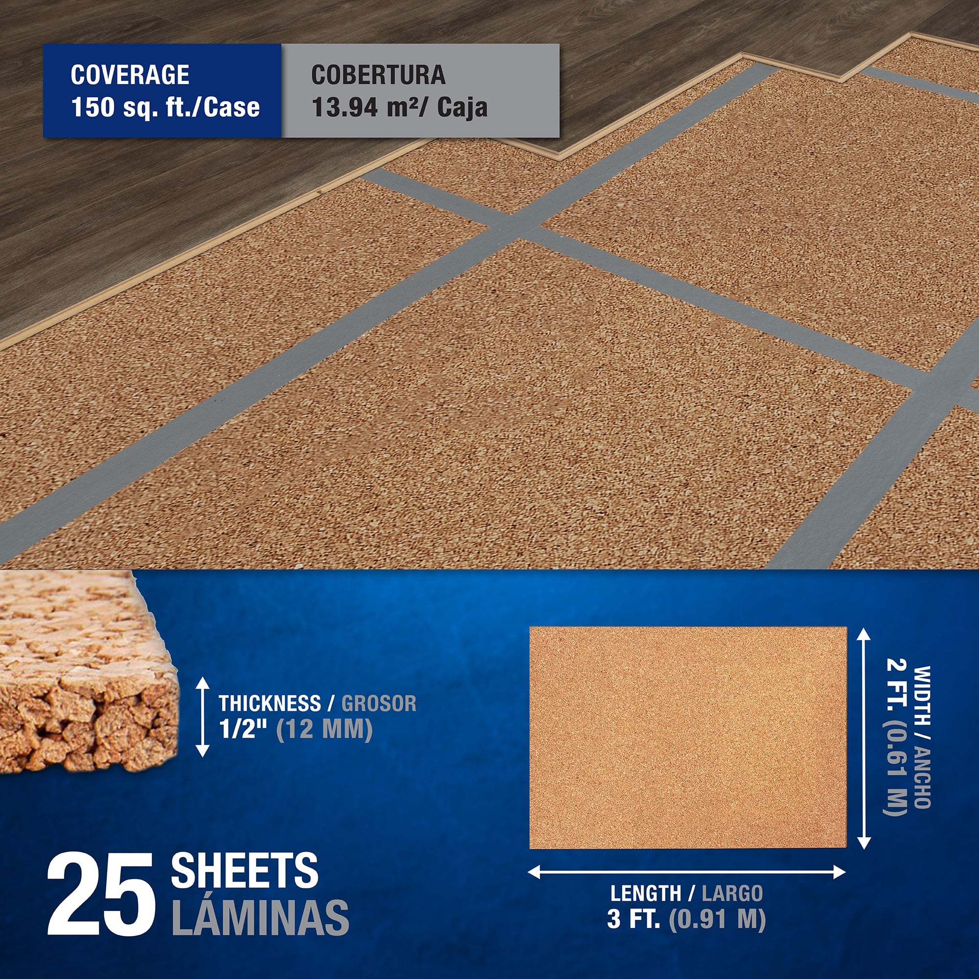 Natural Cork Underlayment Sheets - 12 mm - 150 sq. ft. (25 sheets) - 2