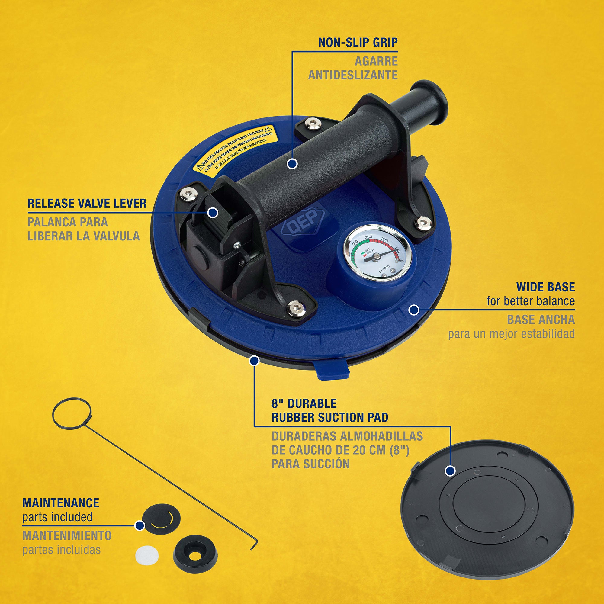 8" Pump Suction Cup with Safety Gauge%2C 285 lb. Lifting Capacity - 2