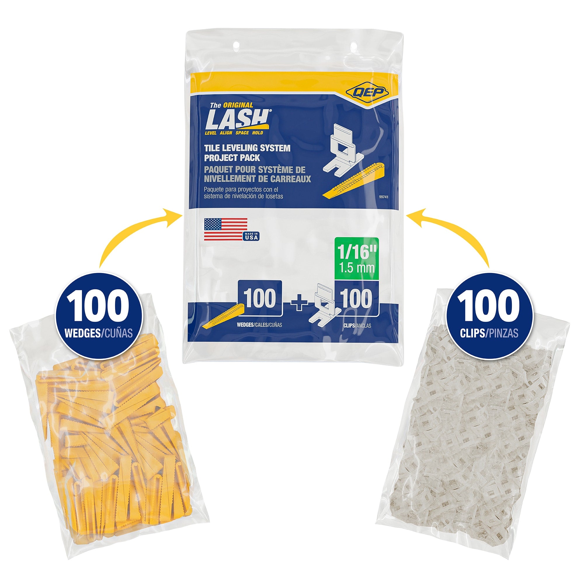 LASH Tile Leveling System Project Pack - (100) 1/16" Clips & (100) Wedges - 2