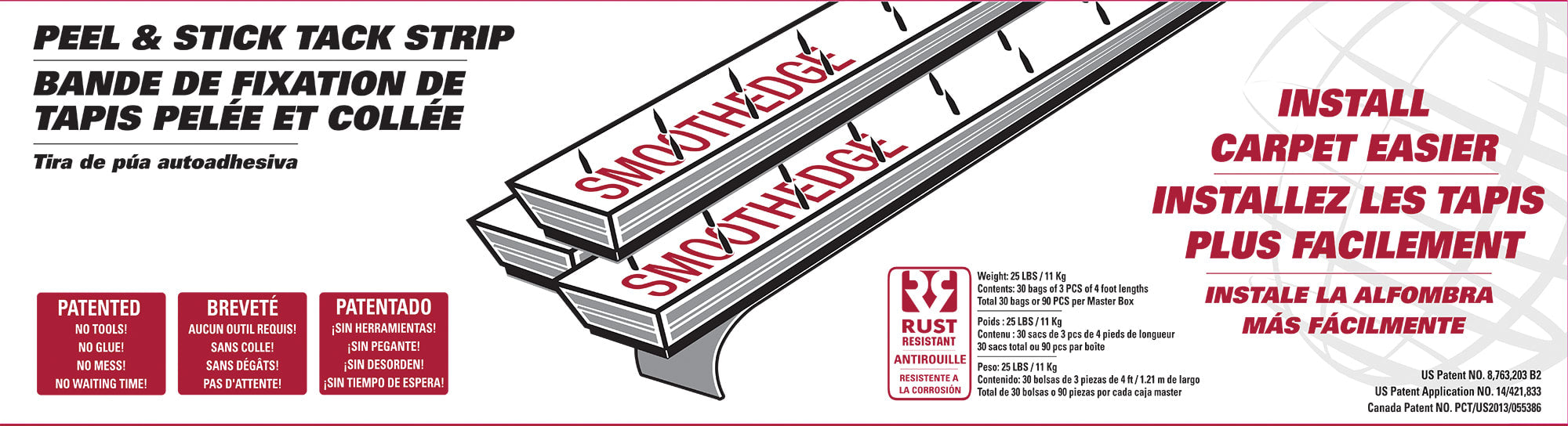 Smooth Edge Peel & Stick Tack Strip for Carpet Installation (3 pack) - 7