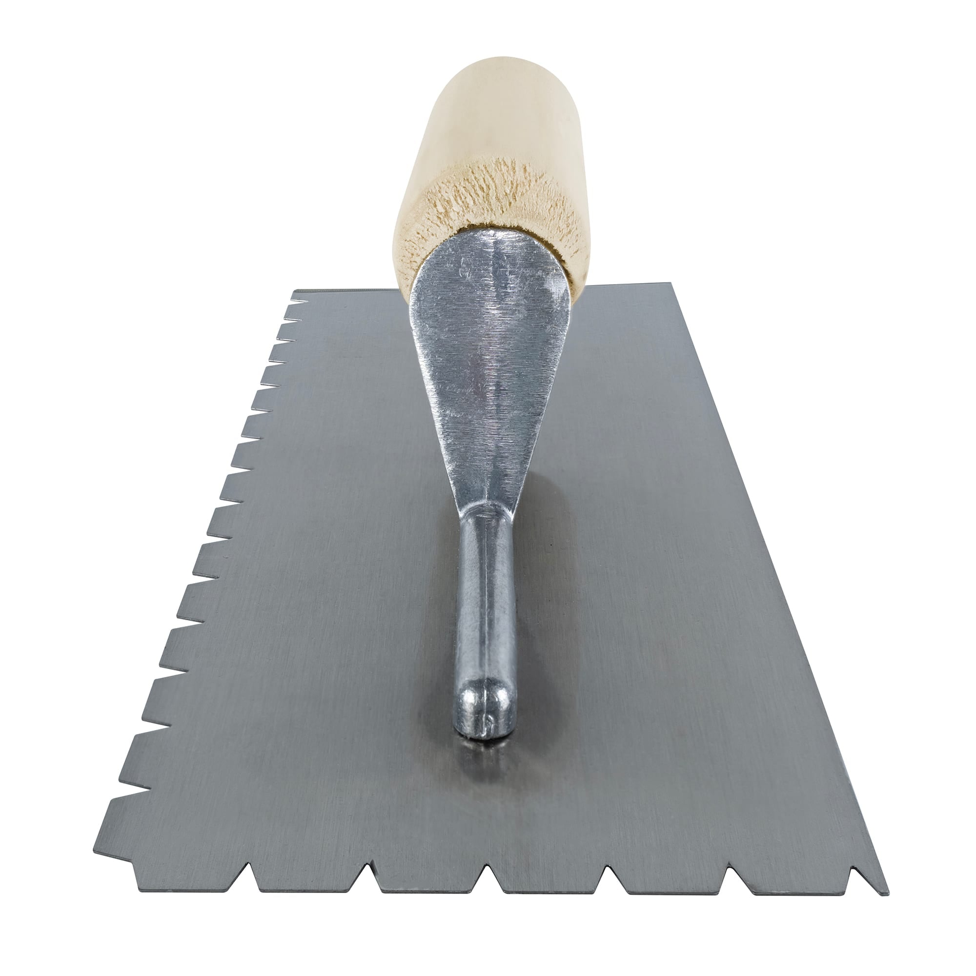 3/16" x 1/4" x 1/2" Flat-Top V-Notch Steel Pro Trowel w/ Wood Handle - 4
