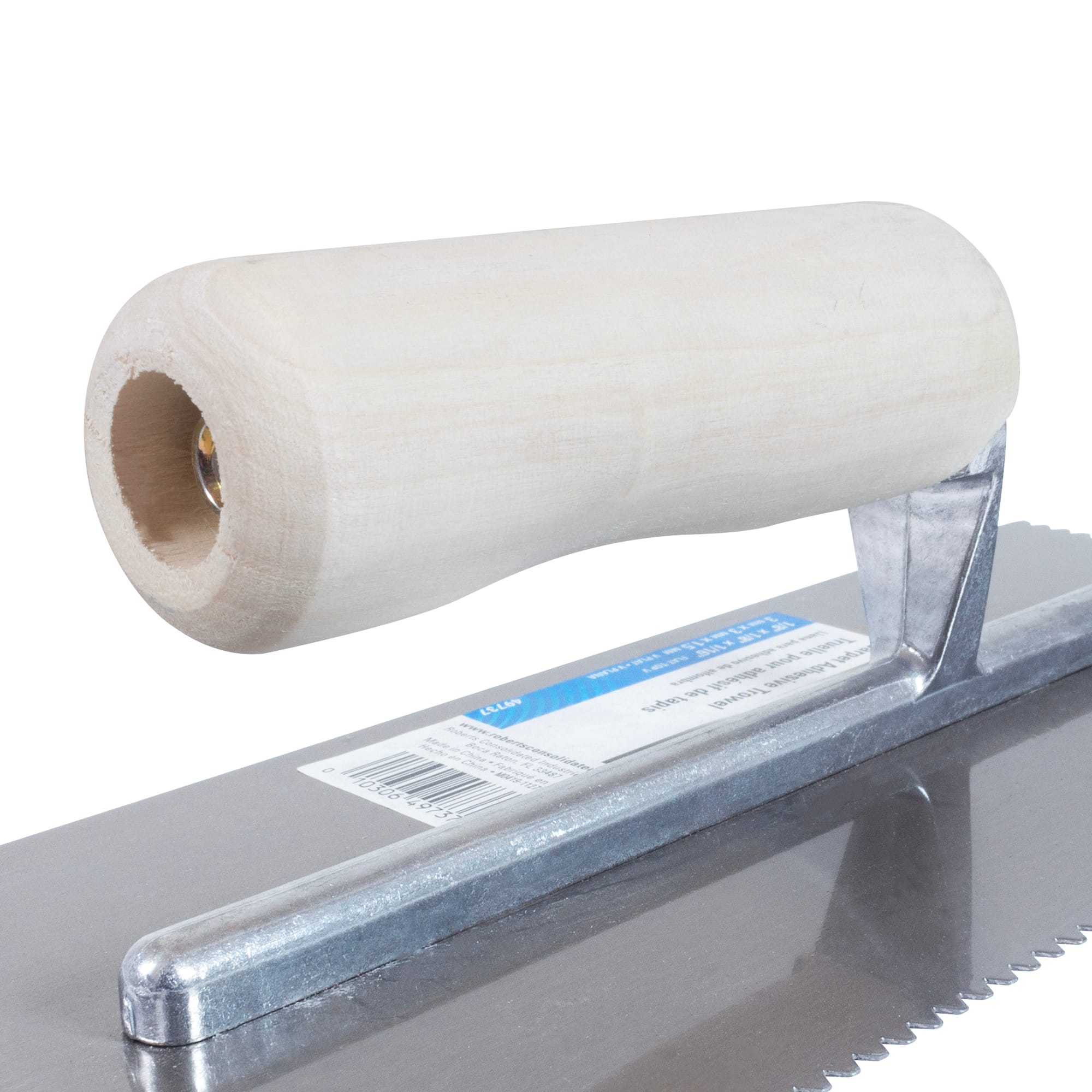 1/8" x 1/8" x 1/16" Flat Top V-Notch Pro Trowel w/ Wood Handle - 5