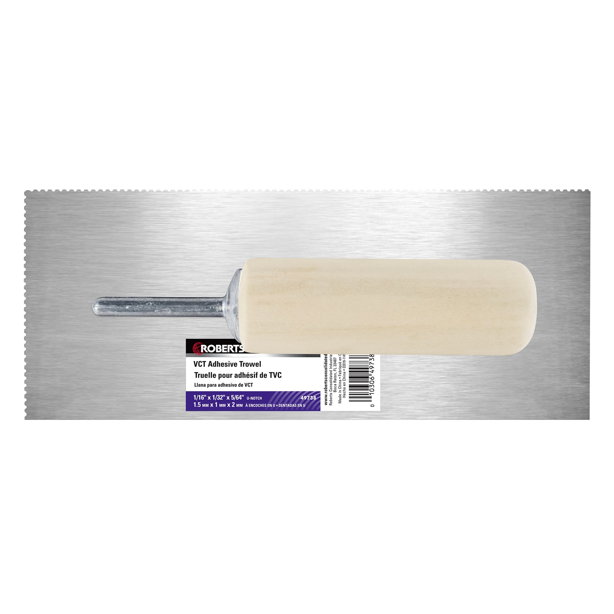 1/16" x 1/32" x 5/64" U-Notch Pro Flooring Trowel w/ Wood Handle - 7