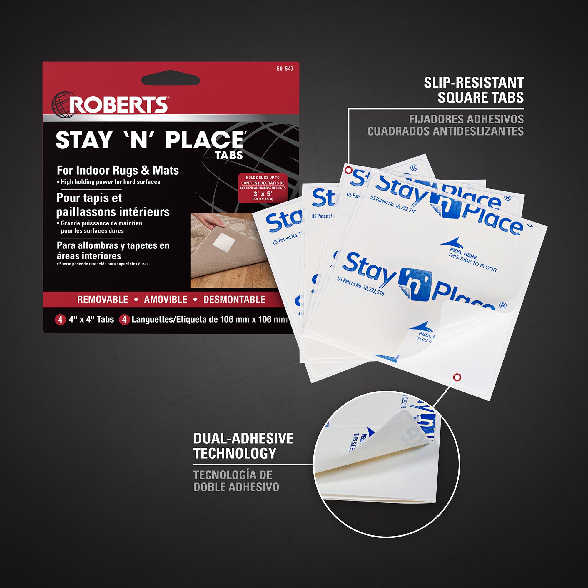 Stay N' Place 4" x 4" Rug Tabs (4 pack) - 2