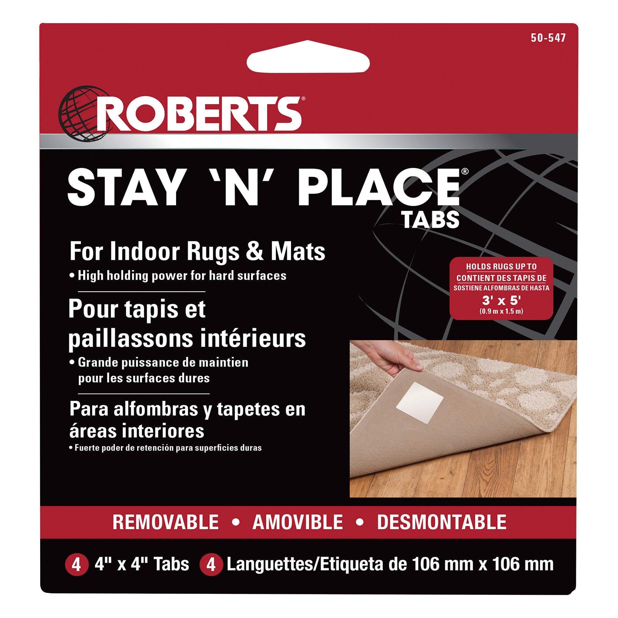 Stay N' Place 4" x 4" Rug Tabs (4 pack) - 5