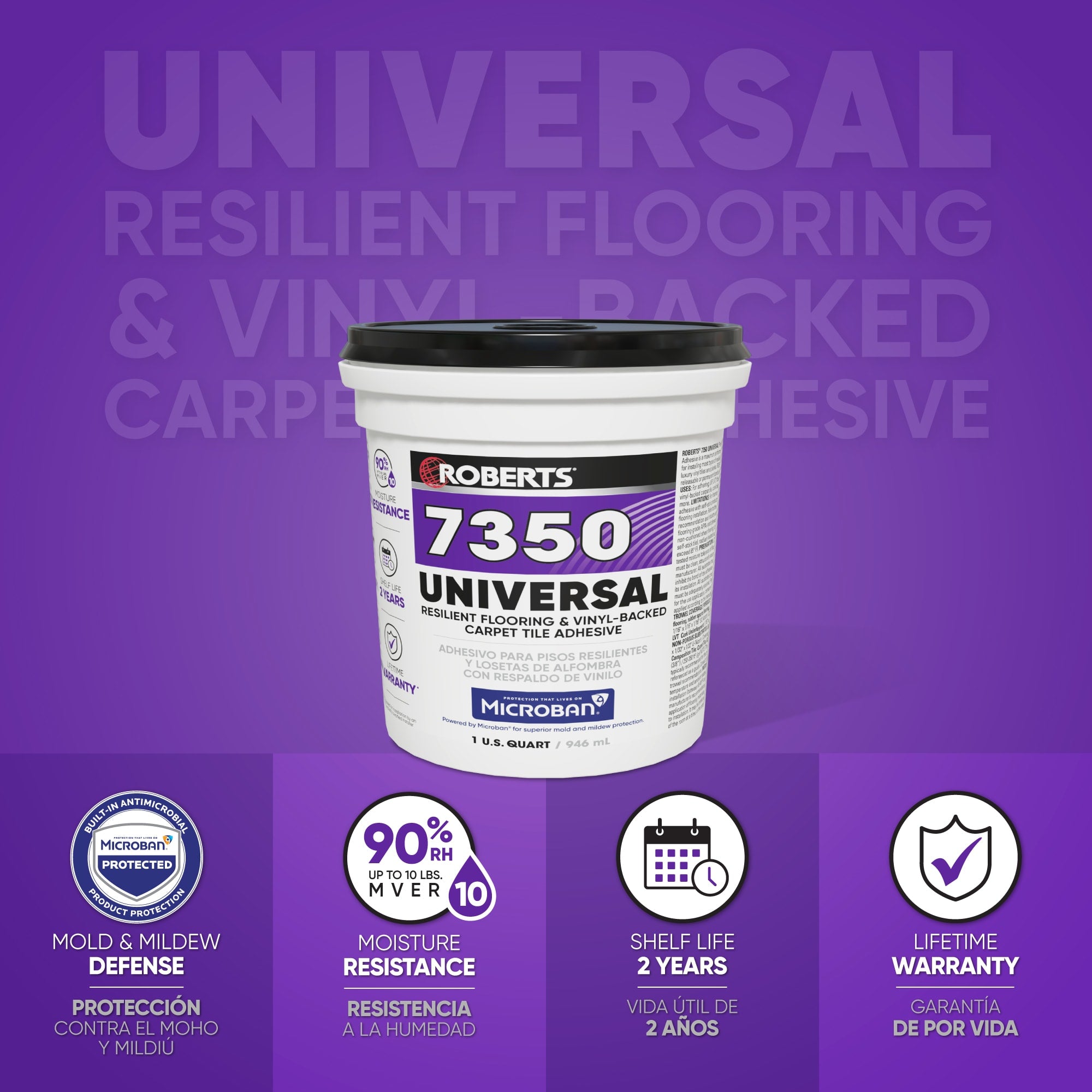7350 UNIVERSAL Resilient Flooring & Vinyl-Backed Carpet Tile Adhesive - 1 Qt. / 946 mL - 2