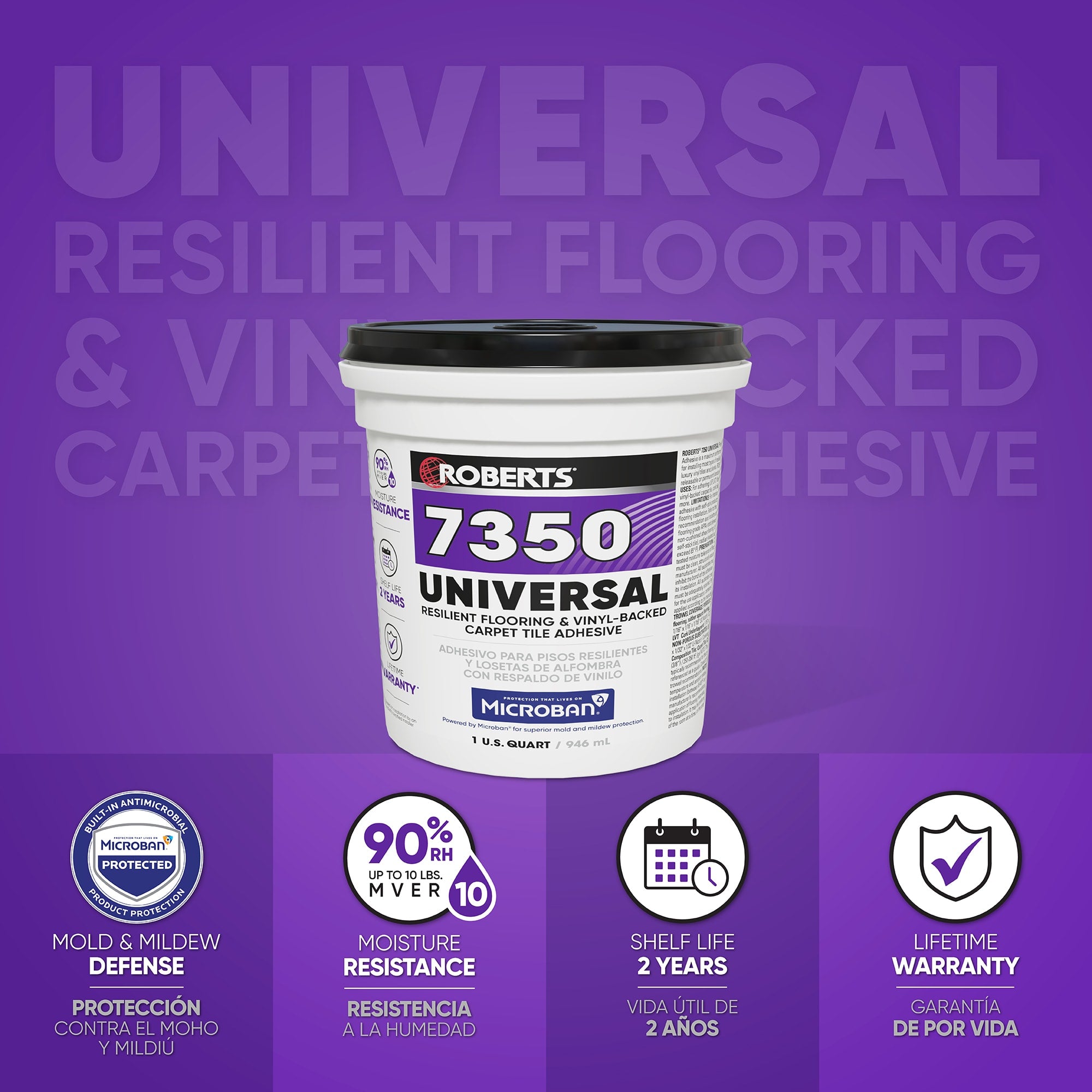 7350 UNIVERSAL Resilient Flooring & Vinyl-Backed Carpet Tile Adhesive - 1 Qt. / 946 mL - 2