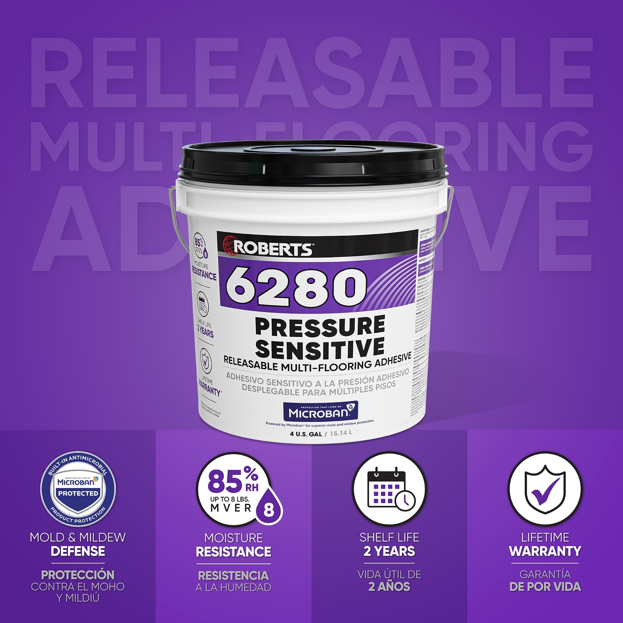 6280 Pressure-Sensitive Releasable Multi-Flooring Adhesive - 4 Gal. / 15.14 L - 2