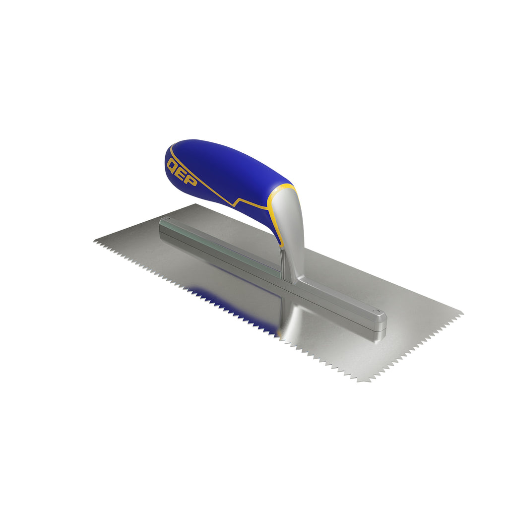 3/16" x 5/32" V-Notch Stainless Steel Trowel w/ Comfort Grip Handle - 360 Spin Image - 1