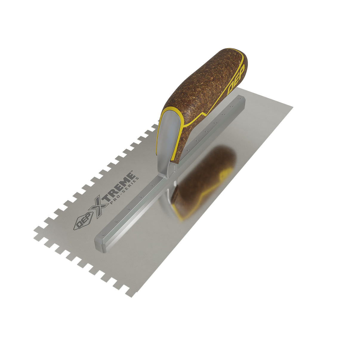 1/4" x 1/4" x 1/4" Square Notch Stainless Xtreme Trowel w/ Cork Handle - 360 Spin Image - 6