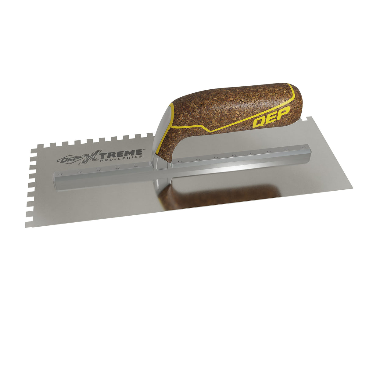 1/4" x 1/4" x 1/4" Square Notch Stainless Xtreme Trowel w/ Cork Handle - 360 Spin Image - 9