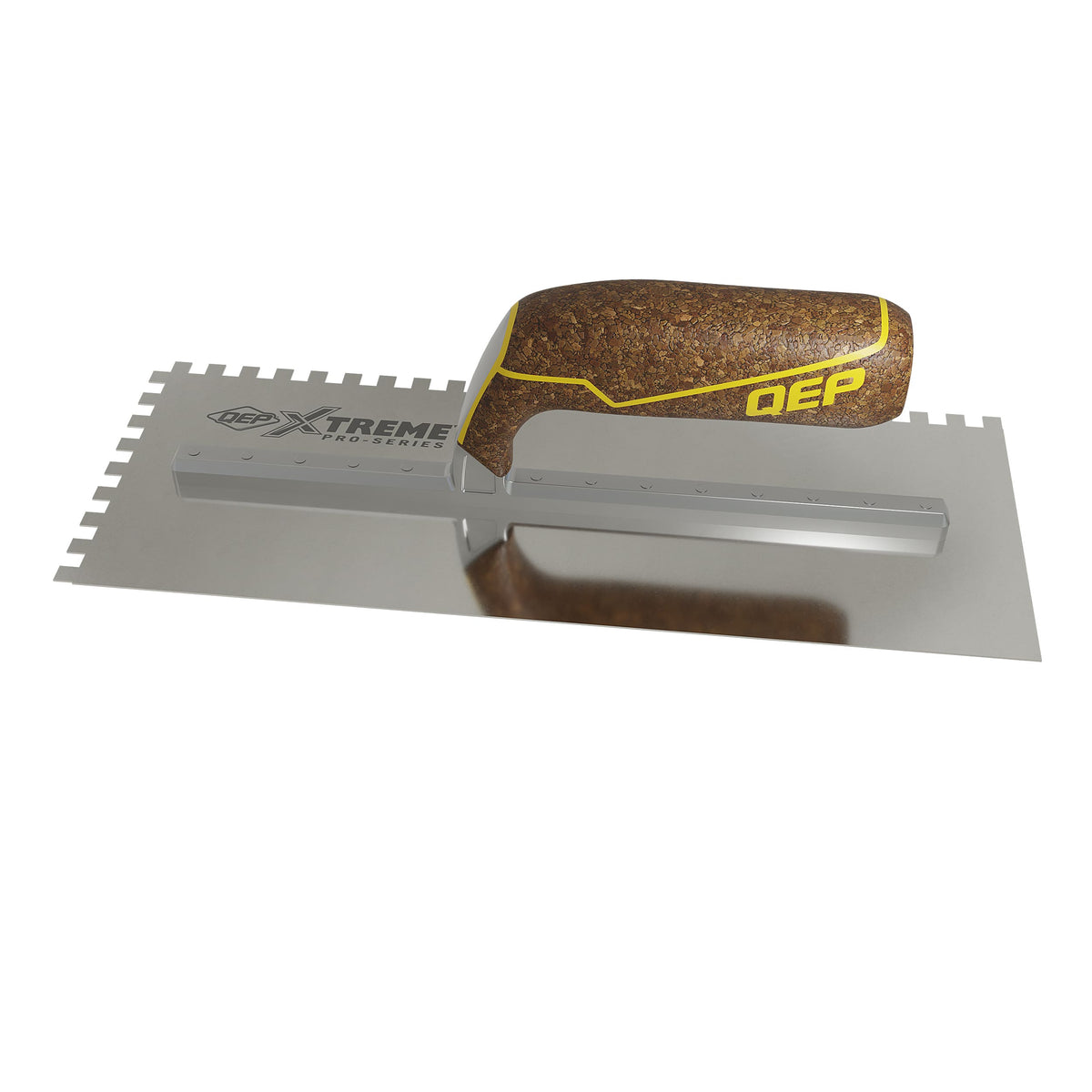 1/4" x 1/4" x 1/4" Square Notch Stainless Xtreme Trowel w/ Cork Handle - 360 Spin Image - 10