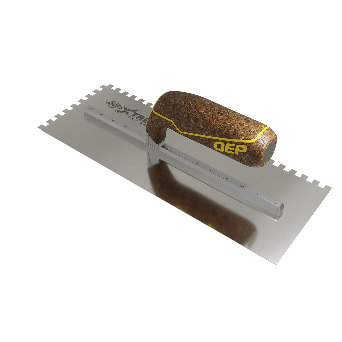 1/4" x 1/4" x 1/4" Square Notch Stainless Xtreme Trowel w/ Cork Handle - 360 Spin Image - 12