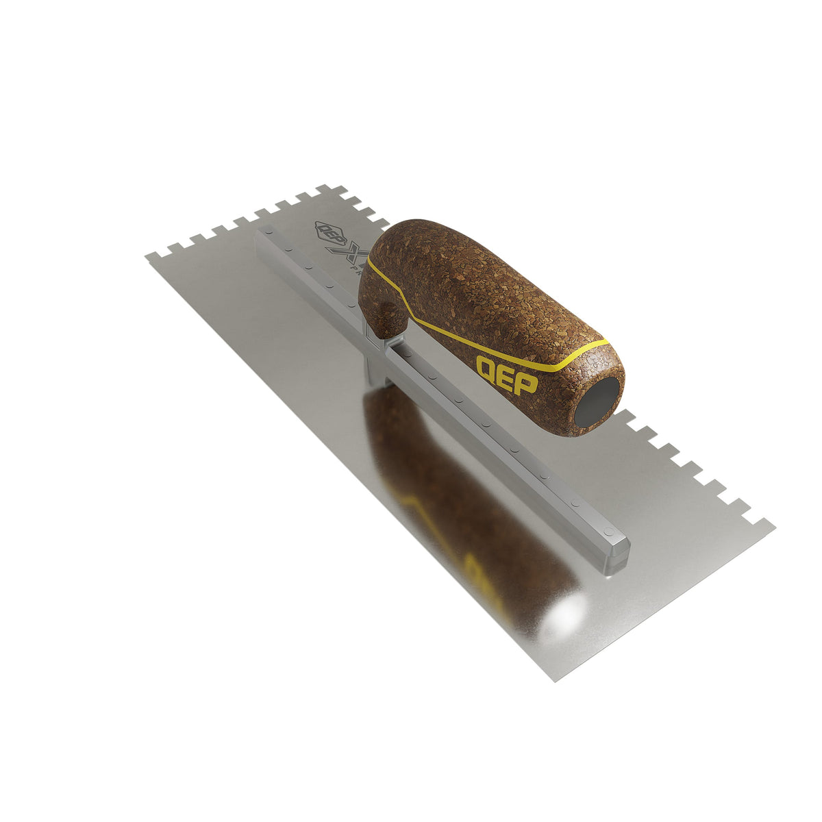 1/4" x 1/4" x 1/4" Square Notch Stainless Xtreme Trowel w/ Cork Handle - 360 Spin Image - 13