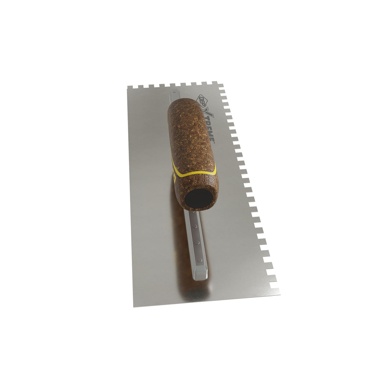 1/4" x 1/4" x 1/4" Square Notch Stainless Xtreme Trowel w/ Cork Handle - 360 Spin Image - 15
