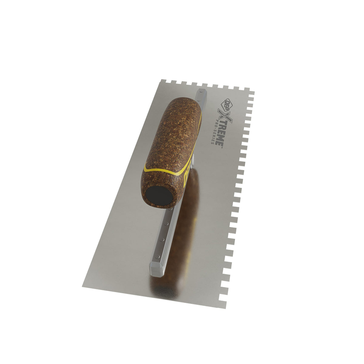 1/4" x 1/4" x 1/4" Square Notch Stainless Xtreme Trowel w/ Cork Handle - 360 Spin Image - 16
