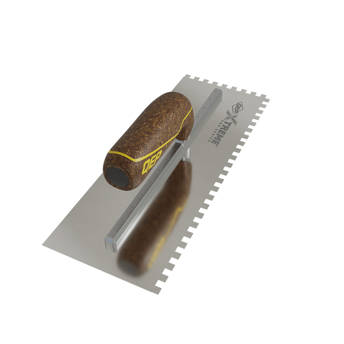 1/4" x 1/4" x 1/4" Square Notch Stainless Xtreme Trowel w/ Cork Handle - 360 Spin Image - 17