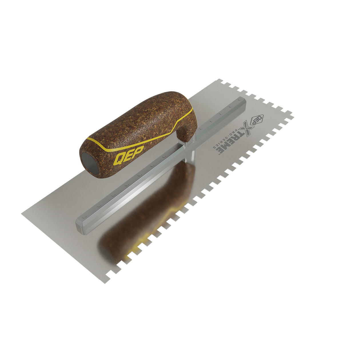 1/4" x 1/4" x 1/4" Square Notch Stainless Xtreme Trowel w/ Cork Handle - 360 Spin Image - 18