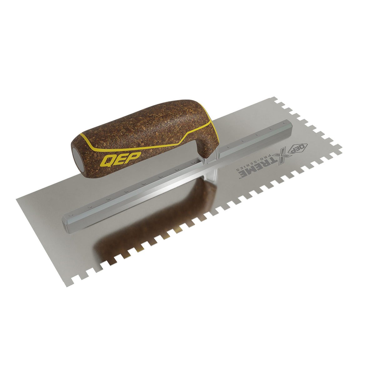 1/4" x 1/4" x 1/4" Square Notch Stainless Xtreme Trowel w/ Cork Handle - 360 Spin Image - 19